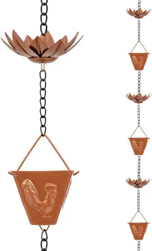 Miniatura 12 de Cadena de lluvia de 10.2 pies para exterior, cadena de lluvia de loto con 16 copas, cadena de captura de lluvia ajustable para exteriores, bajante