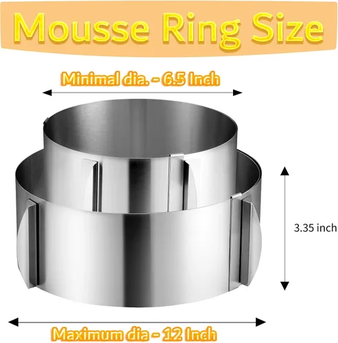 Miniatura 2 de DATANYA Anillos de Pastel de Mousse Molde Ajustable de 6 a 12 Pulgadas Moldes Redondos de Acero Inoxidable para Hornear Pasteles, Suministros