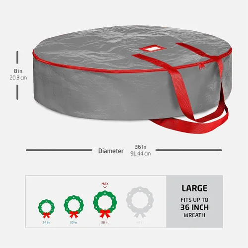 Miniatura 6 de ZOBER - Contenedor de almacenamiento para coronas de Navidad de 36 pulgadas - Bolsa para coronas de Navidad para cajas de coronas artificiales