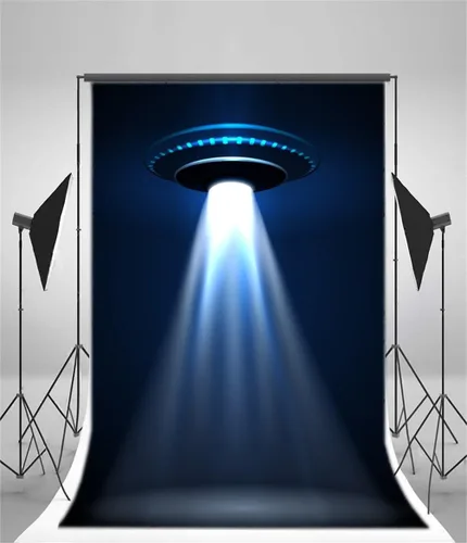 Miniatura 3 de Leyiyi Fondo de fotografía de 3 x 5 pies, telón de fondo de nave espacial OVNI Fiesta de Feliz Cumpleaños Avión Alien Luz Universo Viaje Espacio