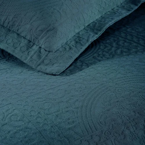 Miniatura 7 de Superior Fleur De Lis - Juego de colcha de algodón de 3 piezas, decoración de cama para el hogar, colcha decorativa con textura, 2 fundas de Deep Sea