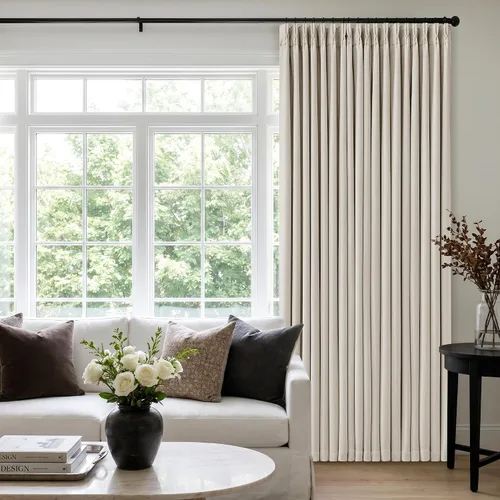 Miniatura 16 de Juego de 2 paneles de cortinas plisadas negras de 80 pulgadas para sala de estar, cortinas plisadas de lino con forro de 80 pulgadas de largo, 100%