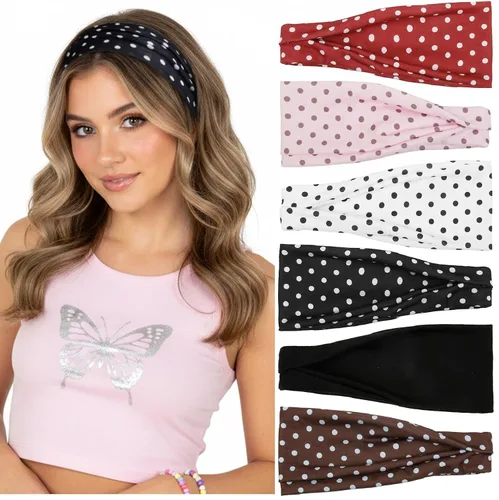 TERSE Diademas para mujer, bandas de pelo de lunares de moda para yoga, entrenamiento, todos los días, bandas anchas y gruesas para la cabeza