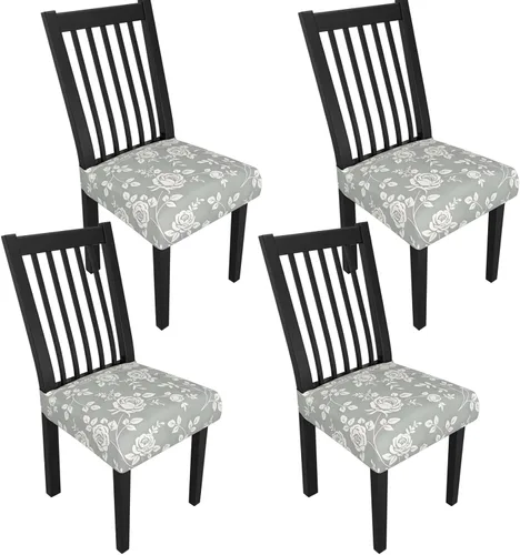 Miniatura 79 de Juego de 4 fundas elásticas para sillas de comedor, fundas para sillas de comedor con estampado floral, fundas para asientos de sillas con estampado