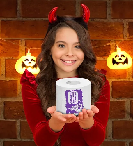 Miniatura 7 de Impreso Halloween TP Beware: Papel higiénico embrujado aterrador rollo de papel higiénico para decoración de fiesta espeluznante 500 hojas Cuidado