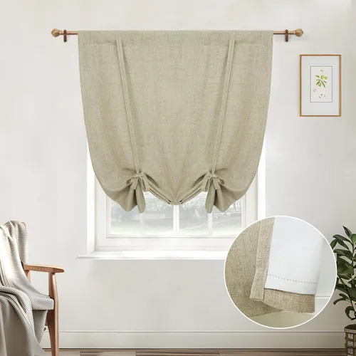 Miniatura 20 de DriftAway - Cortinas de Lino con Doble Capa, Blackout, de Atar, con Aislaje Térmico, Totalmente Forradas, Estilo Globo Romano, para Baño, con Lino