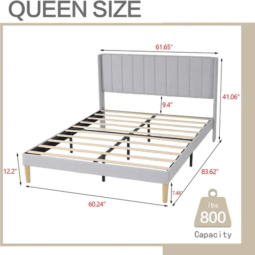Miniatura 2 de AGARTT Marco de Cama Plataforma Tapizada Tamaño Queen con Cabecero y Pie de Cama/Soporte de Listones de Madera/No Necesita Somier/Fácil Montaje