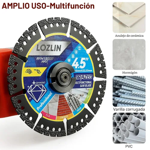Miniatura 5 de LOZLIN Paquete de 3 Hojas de Sierra Multiusos de Diamante de 4.5" - Discos de Amoladora Angular de Servicio Pesado para Cortar