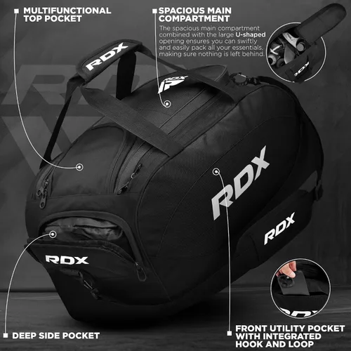 Miniatura 11 de RDX Bolsa de gimnasio de 50 litros con compartimento ventilado para zapatos, mochila todo en uno, bolsa de lona para deportes de fitness, artes
