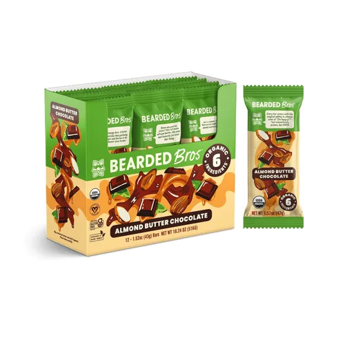 Bearded Brothers Barras energéticas veganas orgánicas, sin gluten ni soja, paleo, enteras 30 | Sin OMG, bajas glucémicas, altas en proteínas, fibra