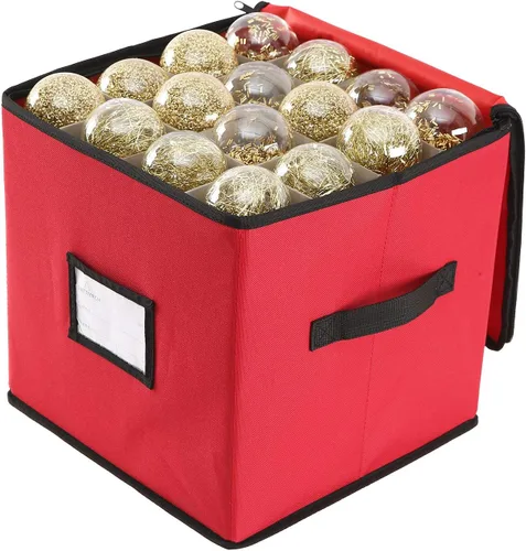Miniatura 7 de Sattiyrch Caja de almacenamiento de adornos de Navidad, la caja contribuye con ranuras para 64 adornos navideños de 3 pulgadas debajo de la cama Rojo