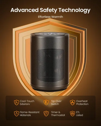 Miniatura 7 de Electactic Calentador de espacio para uso en interiores, calentador eléctrico portátil con control remoto, termostato, bloqueo para niños, pantalla
