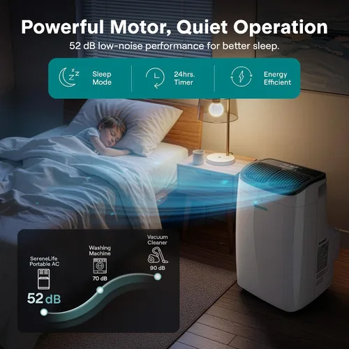 Miniatura 7 de SereneLife Aire acondicionado portátil de 8,000 BTU con deshumidificador y ventilador, unidad de CA portátil con WiFi para control de clima de área