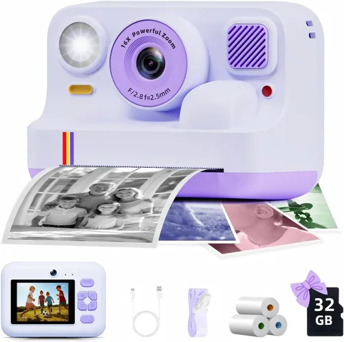 Miniatura 10 de Cámara de impresión instantánea para niños, regalos de cumpleaños de Navidad para niñas y niños de 3 a 15 años, cámara de video digital portátil Rosa