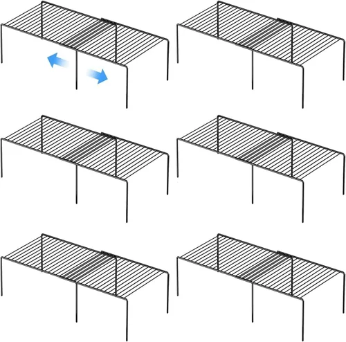Miniatura 11 de Juego de 2 estantes expandibles ajustables para gabinete de cocina, estantes de almacenamiento de despensa de alambre de metal, organizador