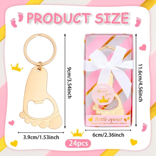 Miniatura 2 de 24 llaveros de pie para bebé, abrebotellas, abrebotellas de pie pequeño, llavero de recuerdo para invitados, baby shower, regalo de regreso para Rosa
