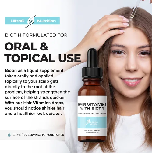 Miniatura 2 de Ultra6 Nutrition Biotina líquida con vitaminas para el cabello, vitamina C, E, B6 y aceite de coco orgánico, biotina líquida para el cabello