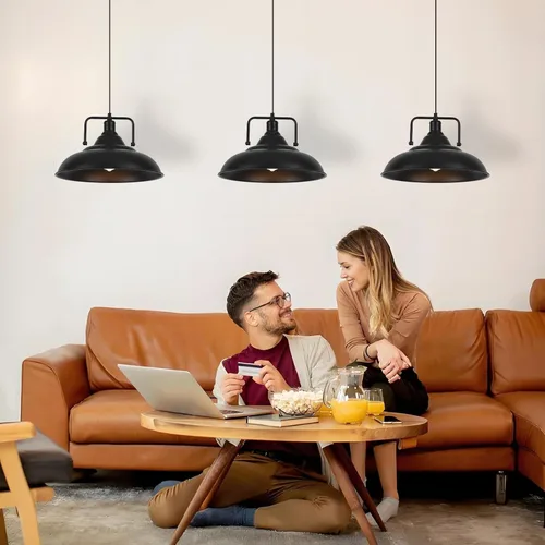 Miniatura 3 de Lámpara colgante negra, lámpara colgante grande de 15.7 pulgadas, paquete de 3 unidades, luces colgantes modernas de granja, luces colgantes de Negro