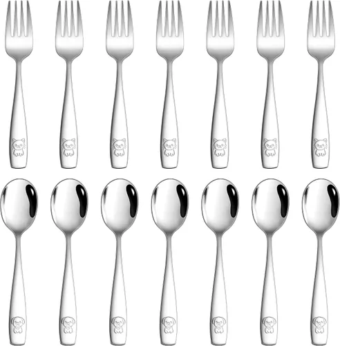 Miniatura 24 de LIANYU Juego de cubiertos para niños de 10 piezas, incluye 5 cucharas para niños, 5 tenedores para niños, utensilios de acero inoxidable para niños