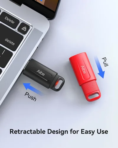 Miniatura 2 de Aiibe Unidad flash USB de 128 GB, paquete de 2 unidades – Unidad de memoria USB 2.0 de 128 GB con llavero (negro y rojo)