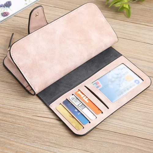Miniatura 5 de KELEEL Cartera de cuero para mujer, monedero de embrague para tarjetas de crédito, soporte para monedas, plegable, Rosado, Classic