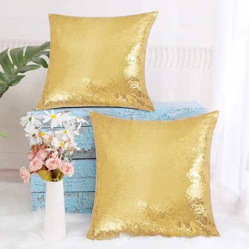Miniatura 5 de SquarePie Juego de 4 fundas de almohada de lentejuelas de 18 x 18 pulgadas, fundas de almohada decorativas con purpurina dorada brillante