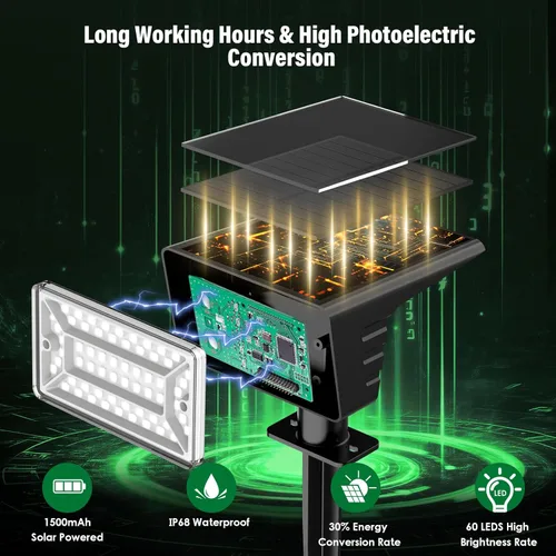 Miniatura 2 de Focos solares para exteriores con 60 LED y encendido y apagado automático, paquete de 4 luces solares para exteriores, impermeables, IP68 con 3