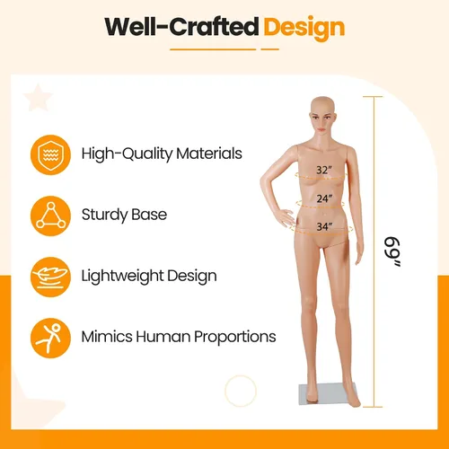 Miniatura 6 de ZENY Maniquí femenino de cuerpo completo, maniquí de forma de vestido de torso, soporte desmontable, modelo de vestido ajustable de 69 pulgadas