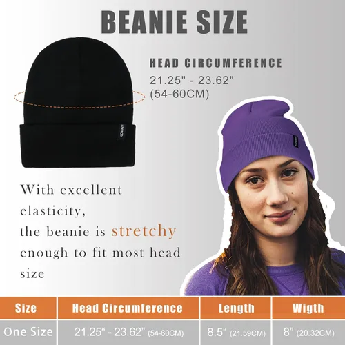 Miniatura 2 de Gorros de lana para mujeres y hombres, unisex, de punto suave, con puños, diseño de calavera, elástico, color sólido, sombreros de invierno