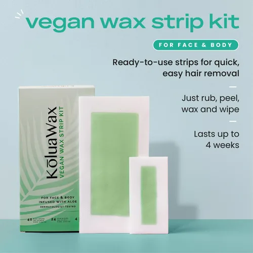 Miniatura 2 de KoluaWax Tiras de cera vegana para depilación – Fácil de usar, no irritante, kit de depilación sin desorden – 40 tiras corporales, 24 tiras