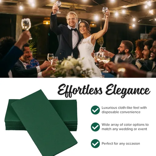 Miniatura 3 de SimuLinen Servilletas desechables de lino verde esmeralda con tacto de lino verde oscuro, servilletas de boda similares a tela, 16 x 16 pulgadas