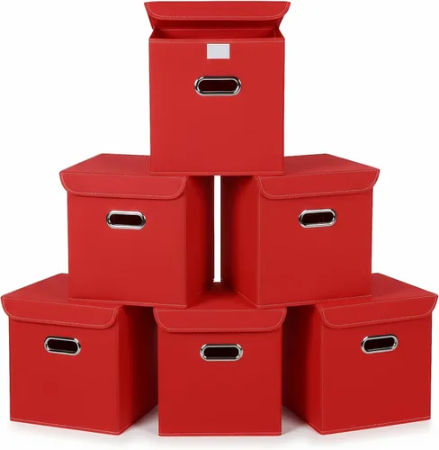 Miniatura 20 de Organizadores de armario de tela con tapas, canastas plegables con asas, cajas de almacenamiento para almacenamiento de ropa, oficina, juguetes