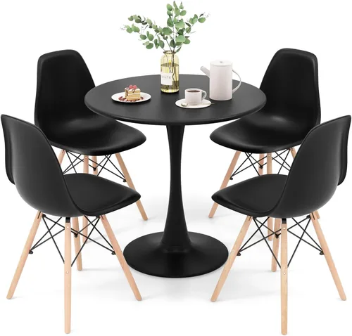 Miniatura 10 de Giantex Juego de mesa de comedor redonda para 2, mesa de cocina de 32 pulgadas y sillas con patas de madera maciza, asientos de plástico, marco