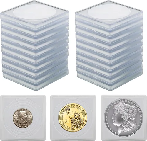 Miniatura 7 de Soportes para monedas, 20 soportes para monedas de dólares plateados, fundas transparentes para coleccionistas con 5 tamaños de junta negra de Negro