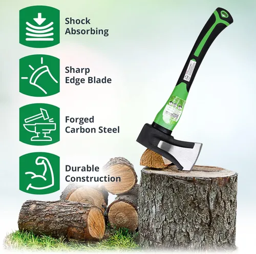 Miniatura 3 de WilFiks Hacha de división, hacha de campamento de 15 pulgadas para cortar y leñar madera y ramas, herramienta de mano de acero al carbono forjado