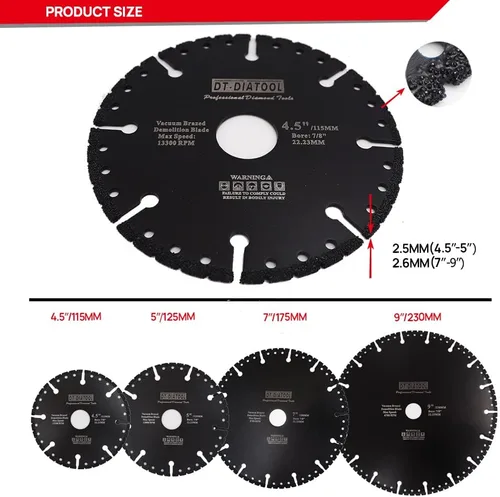 Miniatura 2 de DT-DIATOOL Rueda de corte de metal de 7 pulgadas para tubo de acero multiuso Ángulo de barras de refuerzo de hierro Acero Aluminio PVCVacuum soldado