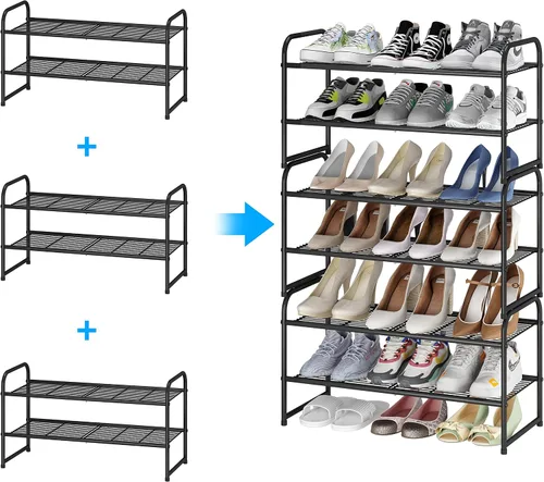 Miniatura 5 de Simple Trending - Zapatero apilable de 2 niveles, organizador de almacenamiento para zapatos de metal, negro