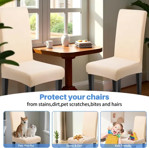 Miniatura 5 de Dioxide Fundas de Silla de Alto Estirar para Sillas de Comedor, Juego de Fundas de Silla de Comedor Lavables de 4, Fundas de Asiento de Silla