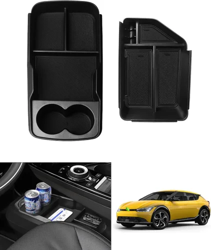 Miniatura 16 de Autorder Organizador de consola central para accesorios Kia EV6 2022 2023 2024 2025 Caja de almacenamiento para reposabrazos Bandeja de inserción