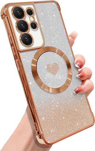 Miniatura 17 de ZONRW Funda magnética para Samsung Galaxy S22 Plus, para mujeres y niñas, chapado de lujo suave, con purpurina degradada, lindo corazón, compatible