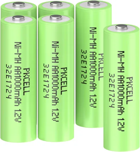 PKCELL NiMH - Paquete de 6 baterías recargables AA, 1.2 V 1000 mAh de alta capacidad NiMH doble AA, batería de larga duración y precargada para 6