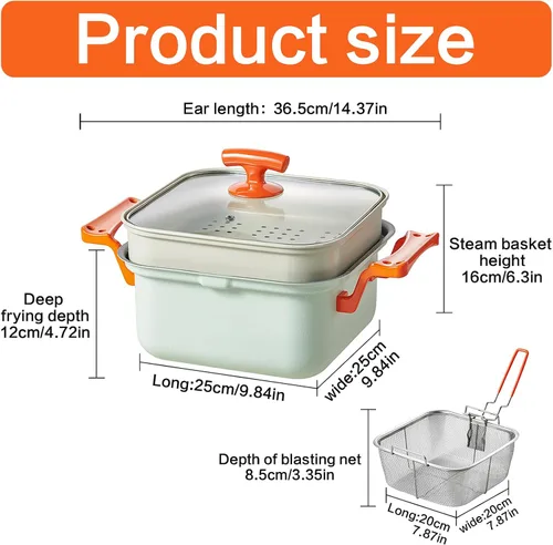 Miniatura 6 de Freidora y olla vaporera – Revestimiento antiadherente de piedra Maifan, freír, vapor, saltear y estofar, fácil de limpiar, capacidad de 4.5L/152
