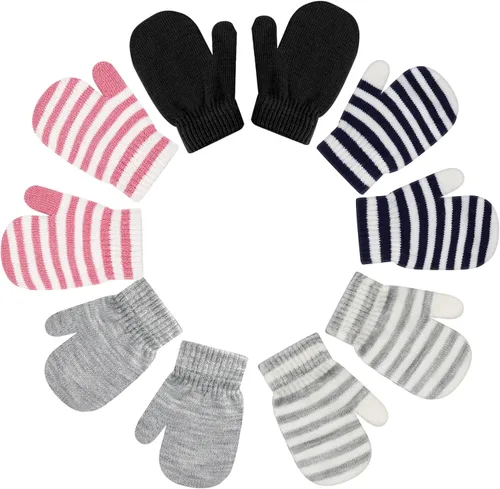 Miniatura 4 de ONESING 5 pares de guantes negros para bebés guantes cálidos para recién nacidos guantes de invierno para bebés y niñas