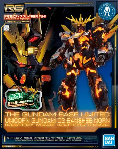Bandai 1/144 RG RX-0 Unicornio Gundam Unidad 2 Banshee Norn Destroy Modo Iluminación Modelo Mobile Suit Gundam UC Gundam Base Limited