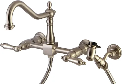 Kingston Brass KS1248ALBS Heritage - Grifo de cocina con puente de montaje en pared con spray de latón, níquel cepillado cepillado níquel