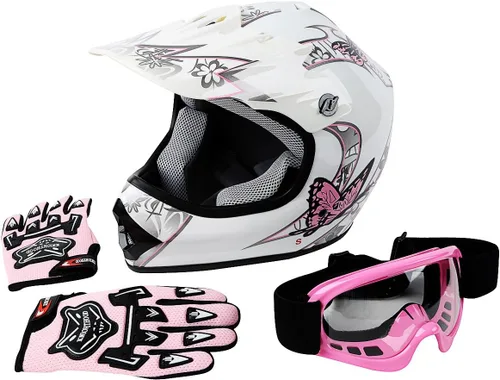 Miniatura 8 de TCT-MT - Casco juvenil/adulto + gafas + guantes DOT azul/rosa para niños, casco para ATV, casco para moto cross y campo traviesa en tallas S a XL