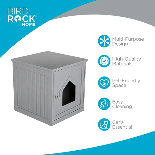 Miniatura 5 de BIRDROCK HOME Casa decorativa para gatos y mesa auxiliar Mesita de noche gris Caja de interior para mascotas Recinto para caja de arena Caja