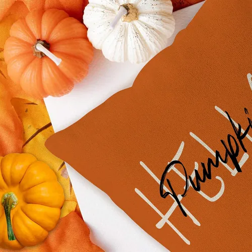 Miniatura 3 de JOOCAR Juego de 2 fundas de almohada de otoño, con texto en inglés «Hello Pumpkin», «Hello Fall», fundas decorativas de lino para sofá, decoración