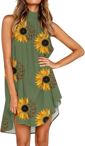 MLtuutou Vestidos de cuello halter para mujer, formales, cuello halter, verano, casual, acampanado, sin mangas, hasta la rodilla