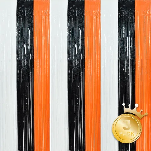 Miniatura 21 de BEISHIDA 4 Piezas de Serpentinas de Fiesta Negras y Naranjas con Flecos, Cortina de Telón de Fondo de Aluminio, Telón de Fondo de Oropel, Decoración